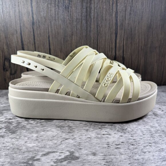 CROCS Brooklyn Strappy Beige Wedge Sandals Women's Size 10 - Picture 3 of 9